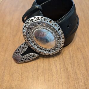 Black Leather Belt with Silver Buckle
